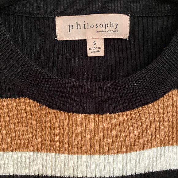 Philosophy Striped Ribbed 3/4 Sleeve Crewneck Sweater - Picture 3 of 5